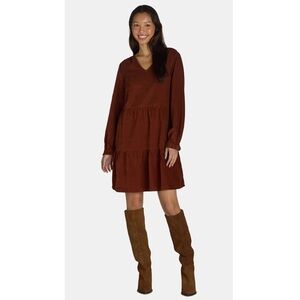 Time and Tru Redwood Bark Cotton Corduroy Tiered Mini Dress M Cottagecore Boho